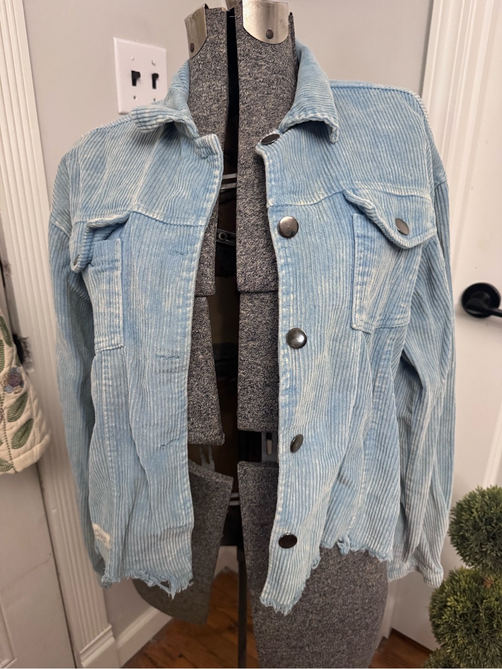Women’s Simply Southern Blue Corduroy Jacket with Raw Hem Large